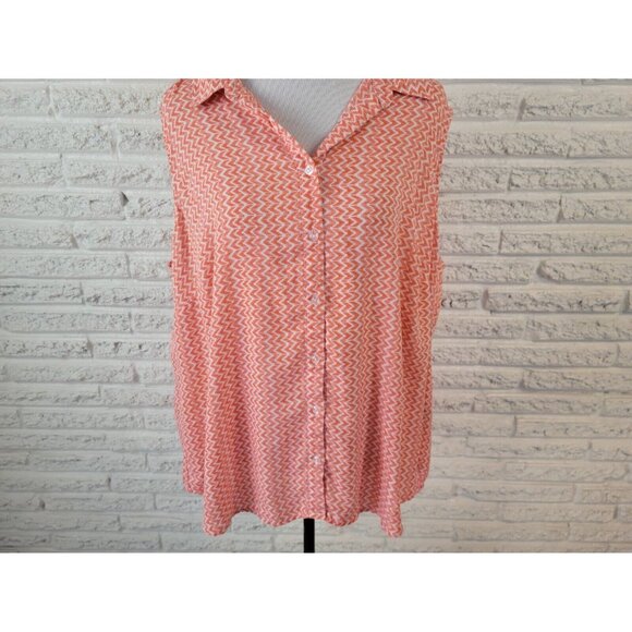 Zac Rachel Women Top 3X Sleeveless Orange Geometric Button Up Collar GEO296XE - Picture 3 of 8